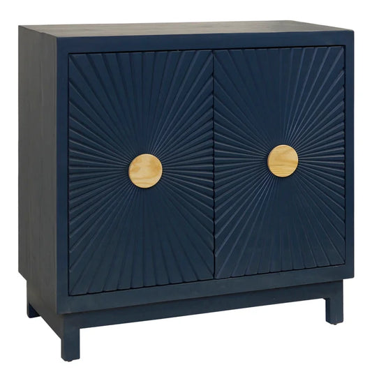 Dark Navy 2-Door Console Cabinet – Radial Wood Figure Accent Table