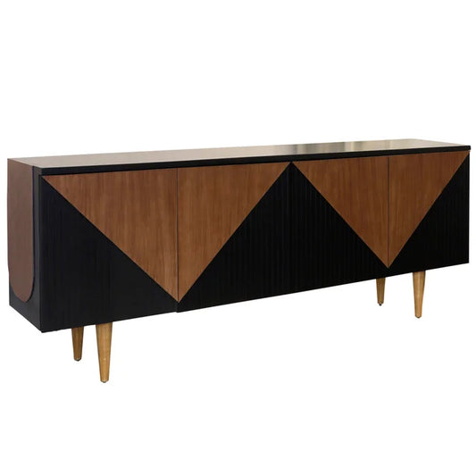 Mid Century Geo Texturized Console with 4 Doors for Modern Storage and Style