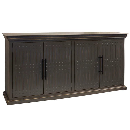 Smokey Gray Sideboard with 4 Doors, Solid Pine Wood Body, and MDF Back for Stylish Storage