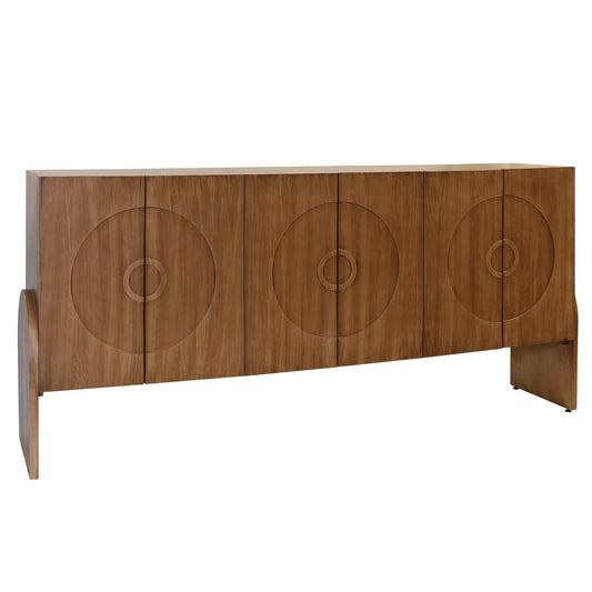 Cherry Solid Wood 6 Door Mid Century Bullseye Console