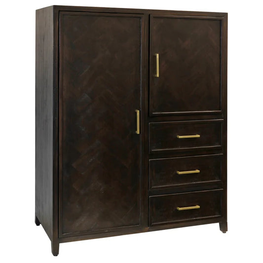 Burnt Umber Solid Wood 2-Door 3-Drawer Wardrobe Cabinet for Stylish and Spacious Storage