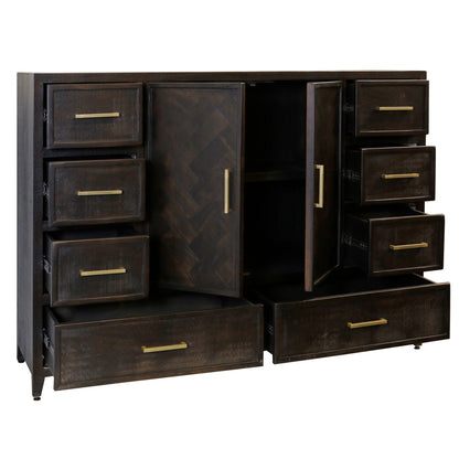 Burnt Umber Solid Wood 8 Drawer 2 Door Wardrobe Console