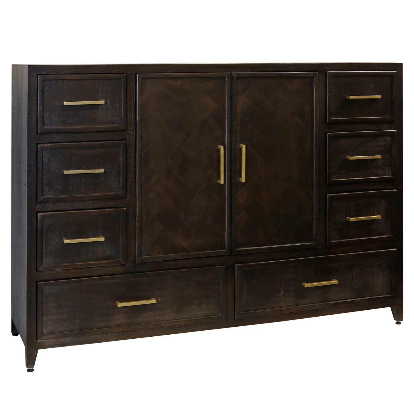 Burnt Umber Solid Wood 8 Drawer 2 Door Wardrobe Console