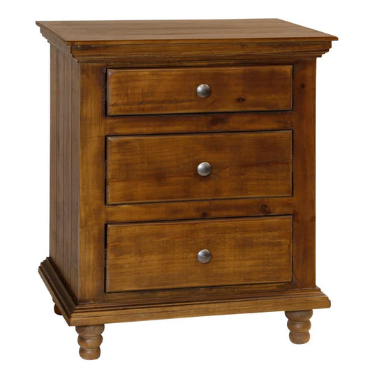 Pecan Solid Wood 3-Drawer Rivers Edge Side Table – Elegant Storage Solution