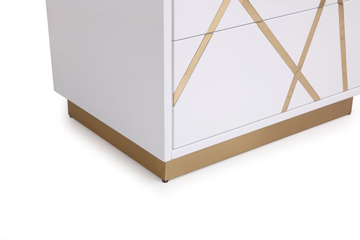 Modrest Nixa Modern Wide White and Gold Nightstand