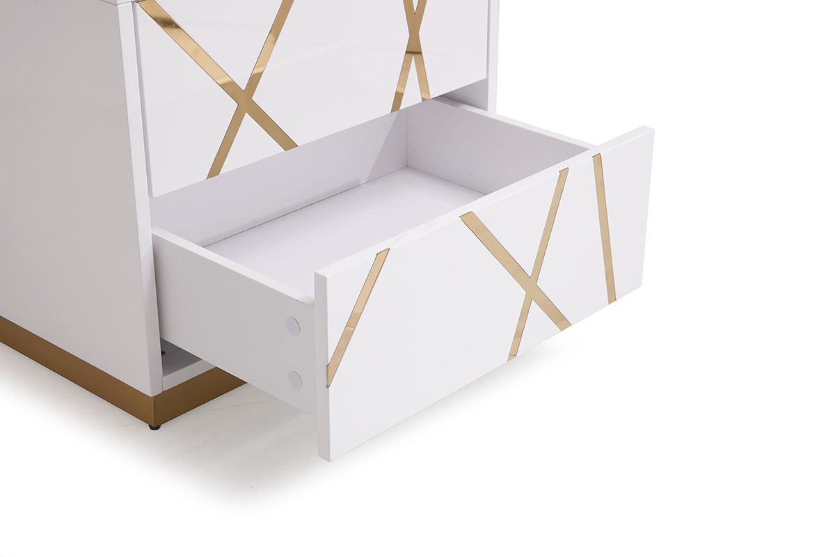 Modrest Nixa Modern Wide White and Gold Nightstand