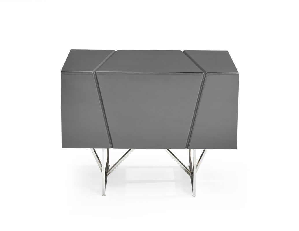 Chrysler Grey Bedroom Set – Bonded Leather Bed with Polished Stainless Steel Accents and Case Goods
