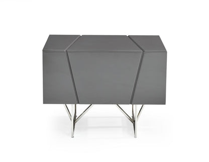 Chrysler Grey Bedroom Set – Bonded Leather Bed with Polished Stainless Steel Accents and Case Goods