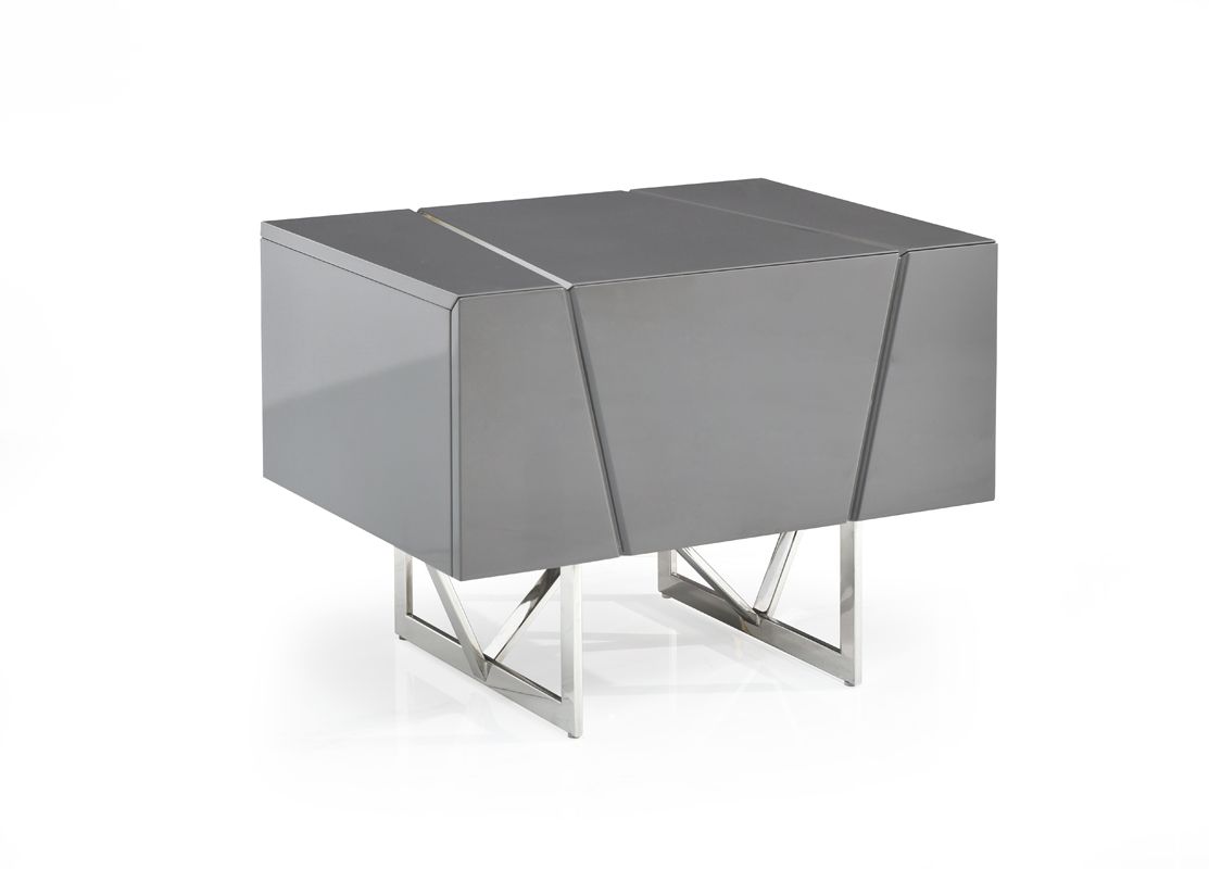 Chrysler Grey Bedroom Set – Bonded Leather Bed with Polished Stainless Steel Accents and Case Goods