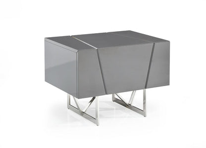 Chrysler Grey Bedroom Set – Bonded Leather Bed with Polished Stainless Steel Accents and Case Goods