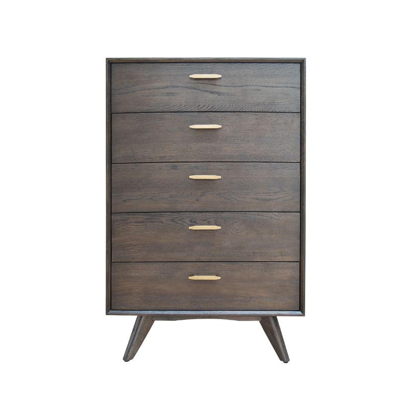 Novak Dark Grey Washed Oak 5 Drawers Chest