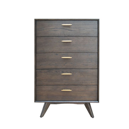 Novak Dark Grey Washed Oak 5 Drawers Chest
