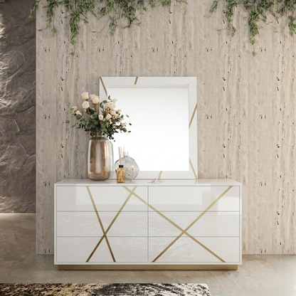 Nixa White High Gloss 6 Soft-Closing Drawers Dresser