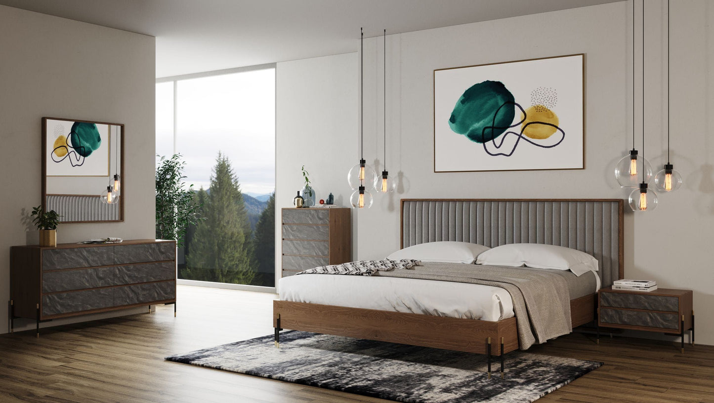 Metcalf Mid-Century Walnut and Grey Platform Bed