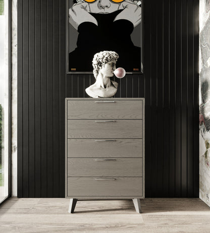 Soria Grey Wash Veneer Chest with 5 Drawers