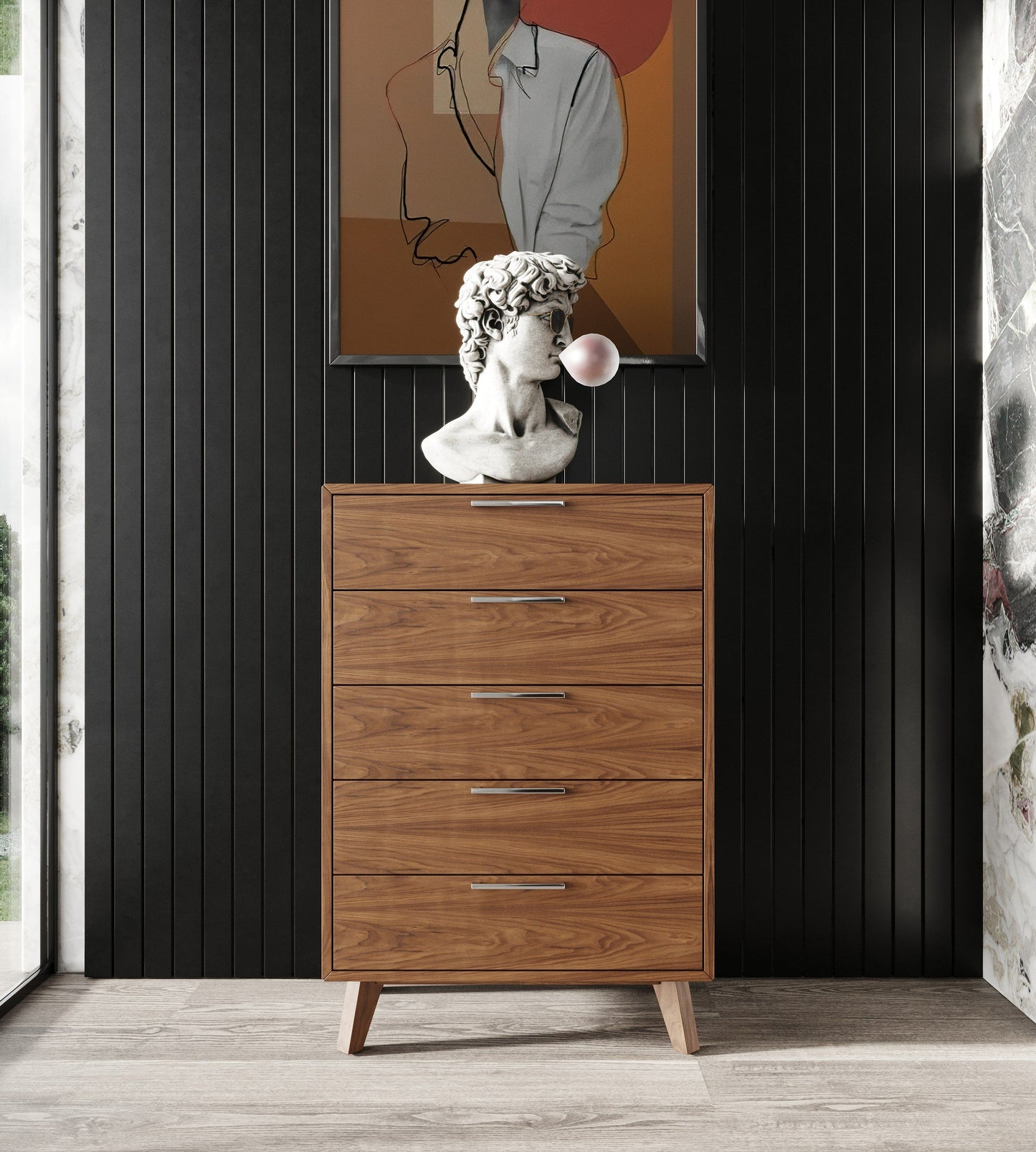 Soria Walnut 5-Drawers Chest