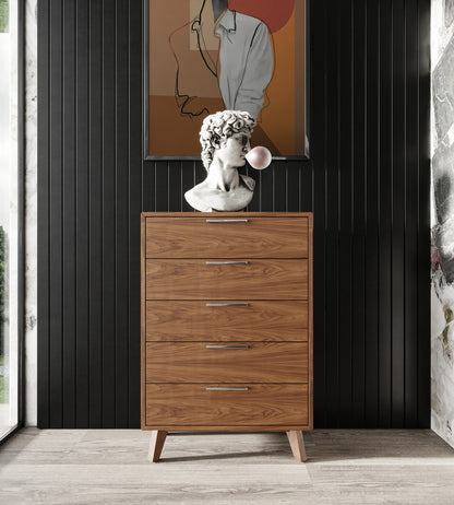 Soria Walnut 5-Drawers Chest