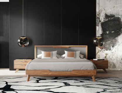 Soria Grey and Walnut Bedroom Set with Upholstered Bed