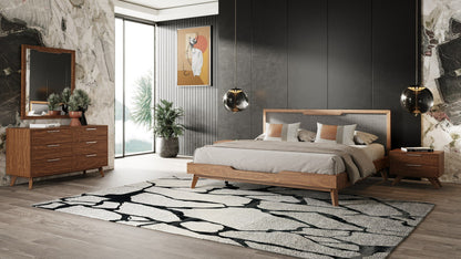Soria Grey and Walnut Bedroom Set with Upholstered Bed