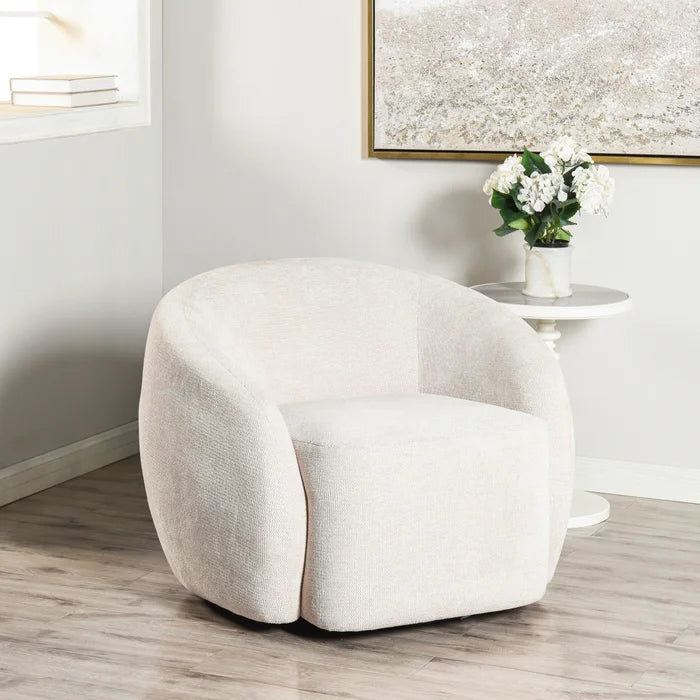 Norman Wyatt Home Aragon Swivel Tub Chair – Cream Woven Fabric Lounge Chair