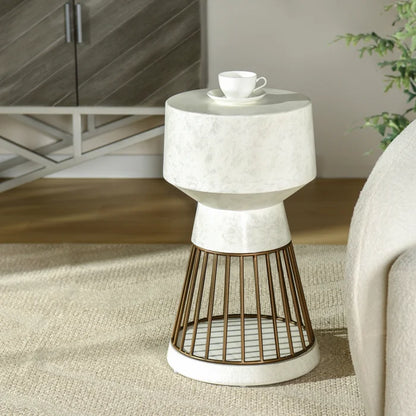 Norman Wyatt Home Cement White Pedestal Table – Modern Round Accent Table