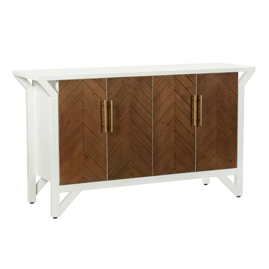 Amber & White 4-Door Wooden Cabinet by Norman Wyatt Home with Fir Wood Veneer Chevron Pattern Doors for Elegant Storage