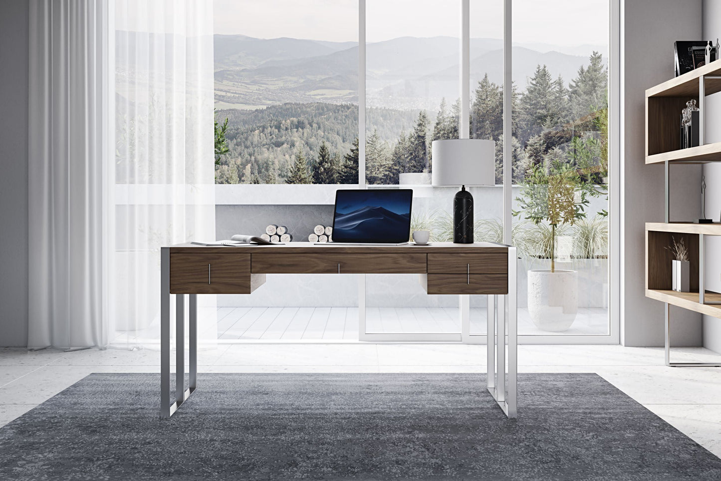 Orcutt Walnut Desk with Stainless Steel Legs