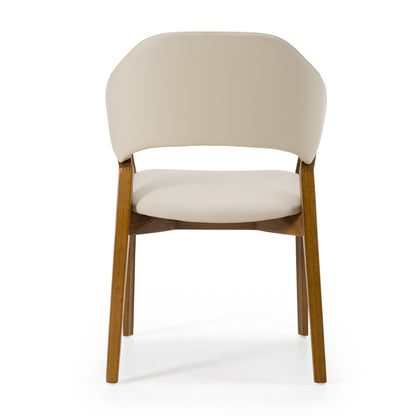 Modrest Ocasio Mid-Century Modern Cream Vegan Leather + Walnut Dining Chair | Elegant Dining Room Seating