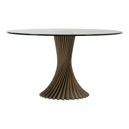 Ocasio Modern Glass and Grey Ash Round Dining Table