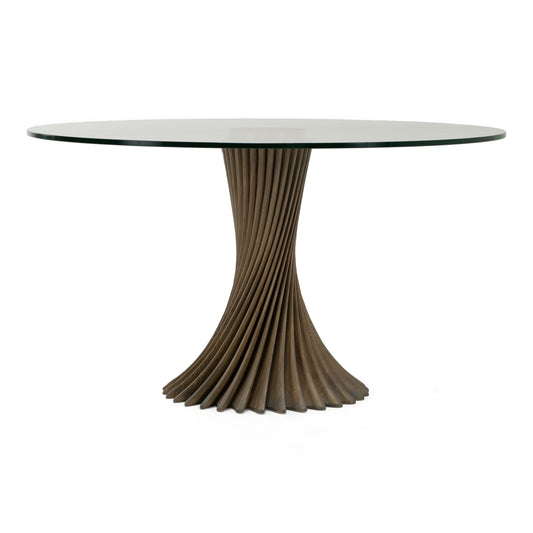 Ocasio Modern Glass and Grey Ash Round Dining Table