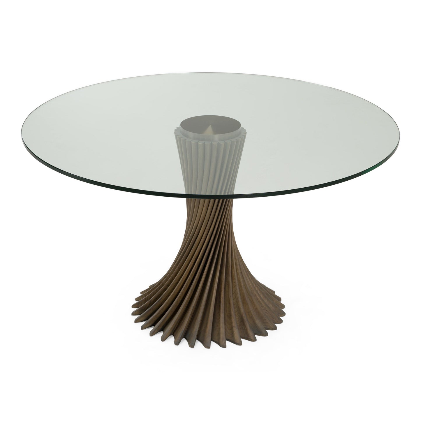 Ocasio Modern Glass and Grey Ash Round Dining Table