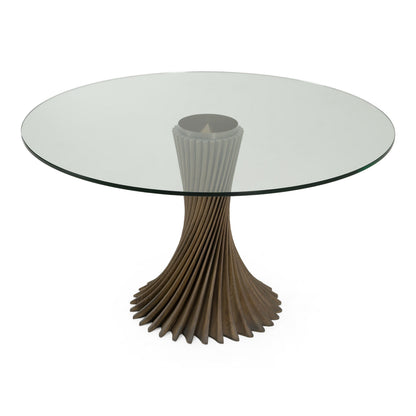 Ocasio Modern Glass and Grey Ash Round Dining Table