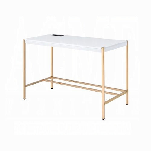 Midriaks Writing White & Gold Finish Desk W/USB