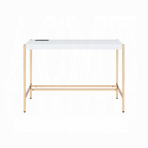 Midriaks Writing White & Gold Finish Desk W/USB