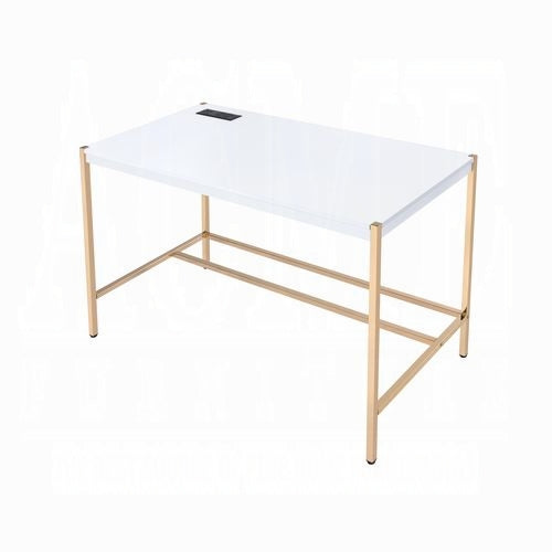 Midriaks Writing White & Gold Finish Desk W/USB