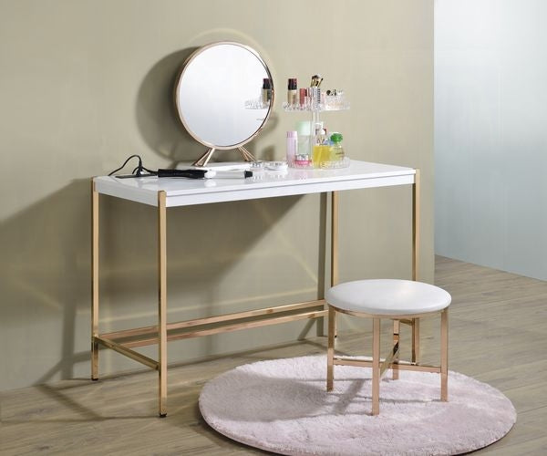 Midriaks Writing White & Gold Finish Desk W/USB