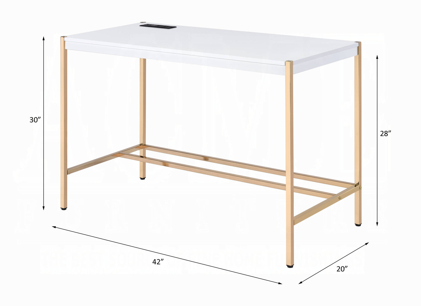 Midriaks Writing White & Gold Finish Desk W/USB