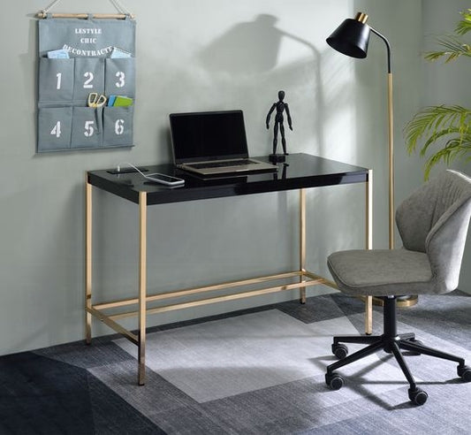 Midriaks Writing Black & Gold Finish Desk W/USB