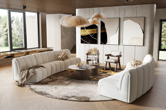 Divani Casa Olandi - Modern White Fabric Curved Sectional Sofa Set