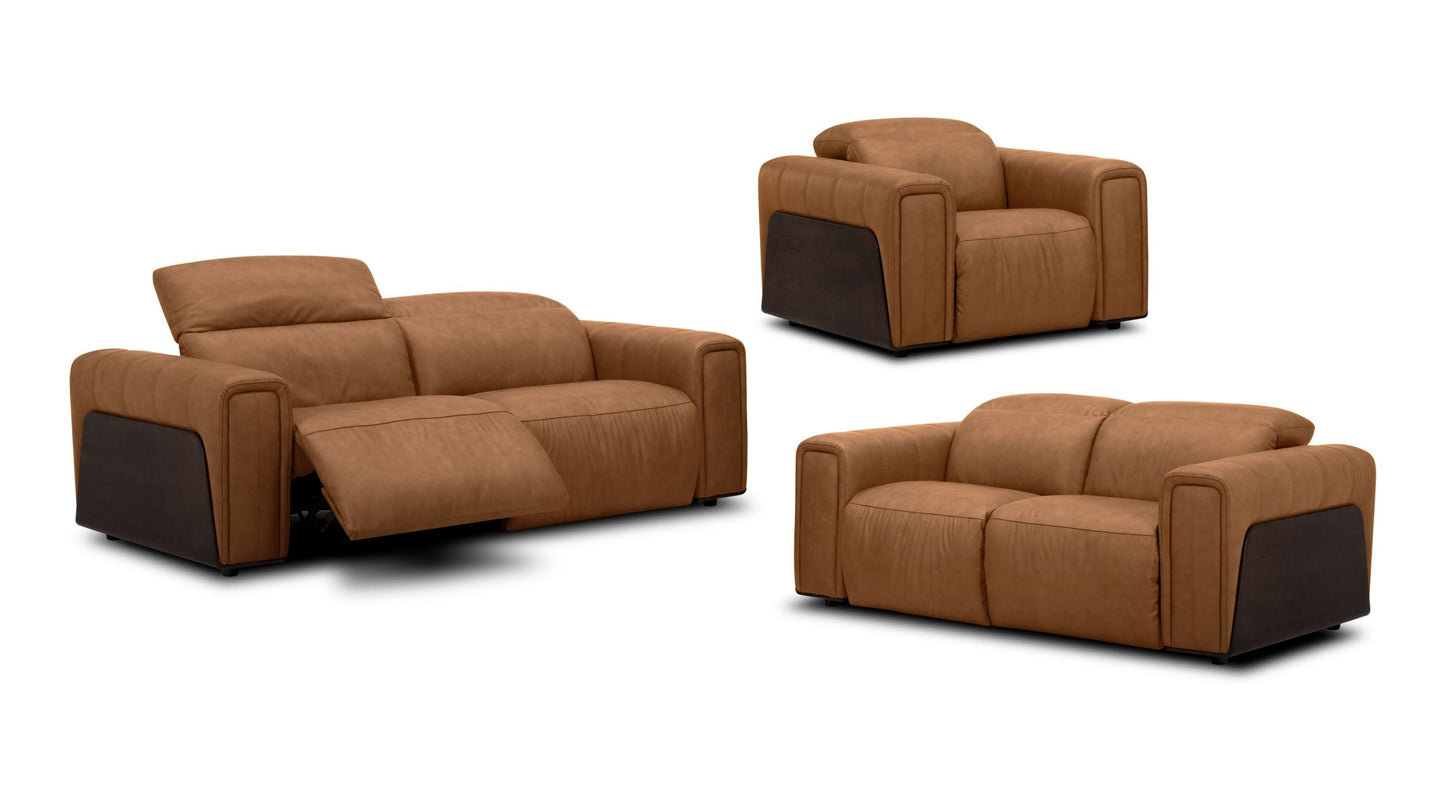 Divani Casa Sandstone - Modern Brown Leather Sofa Set w/ Electric Recliners