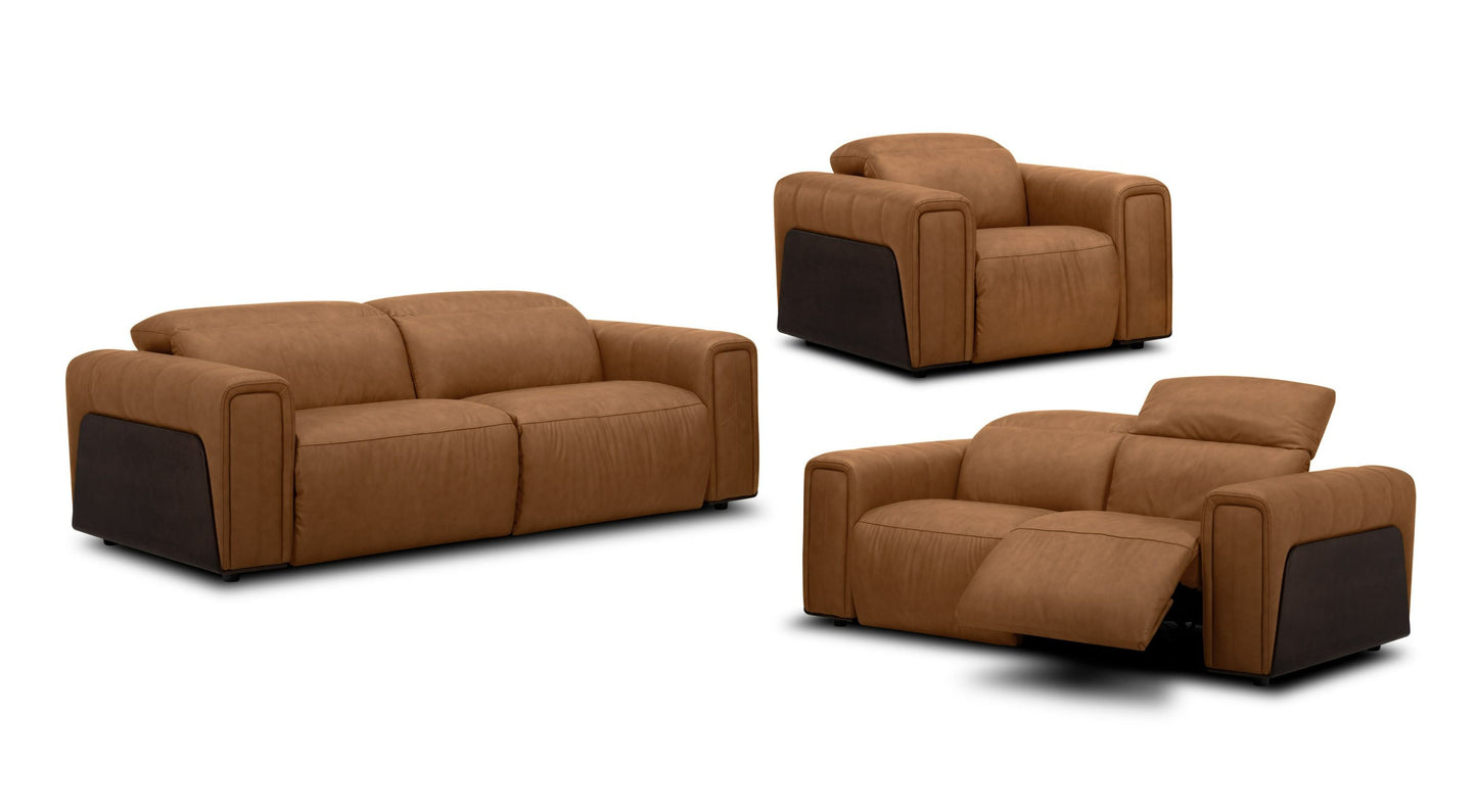 Divani Casa Sandstone - Modern Brown Leather Sofa Set w/ Electric Recliners