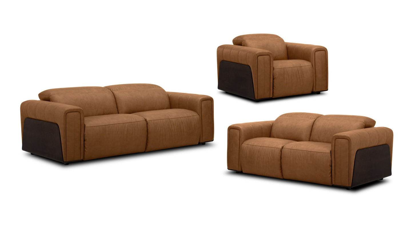 Divani Casa Sandstone - Modern Brown Leather Sofa Set w/ Electric Recliners