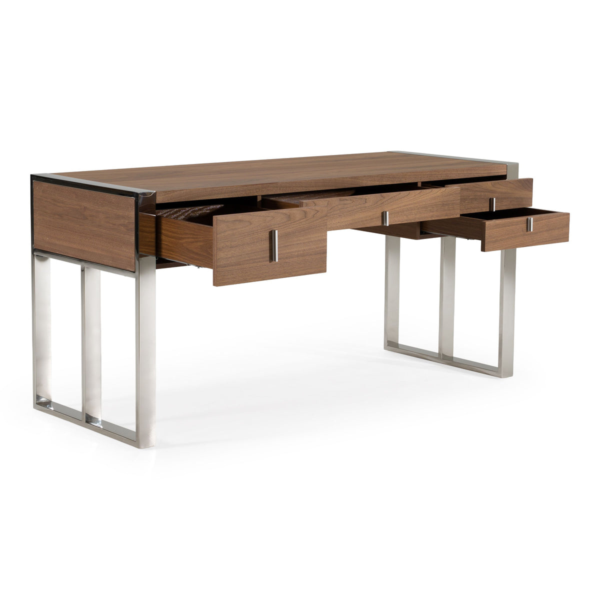 Orcutt Walnut Desk with Stainless Steel Legs