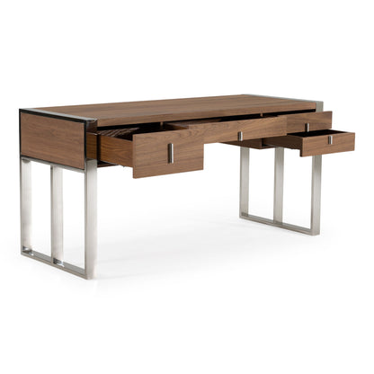 Orcutt Walnut Desk with Stainless Steel Legs