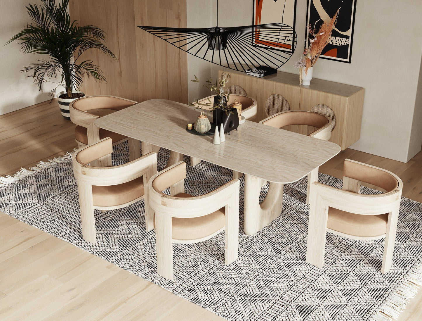 Nova Domus Osaka - Modern Faux Marble + Natural Ash Dining Table