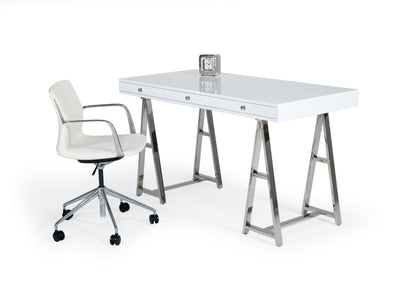 Ostrow White and Stainless Steel Rectangular Desk