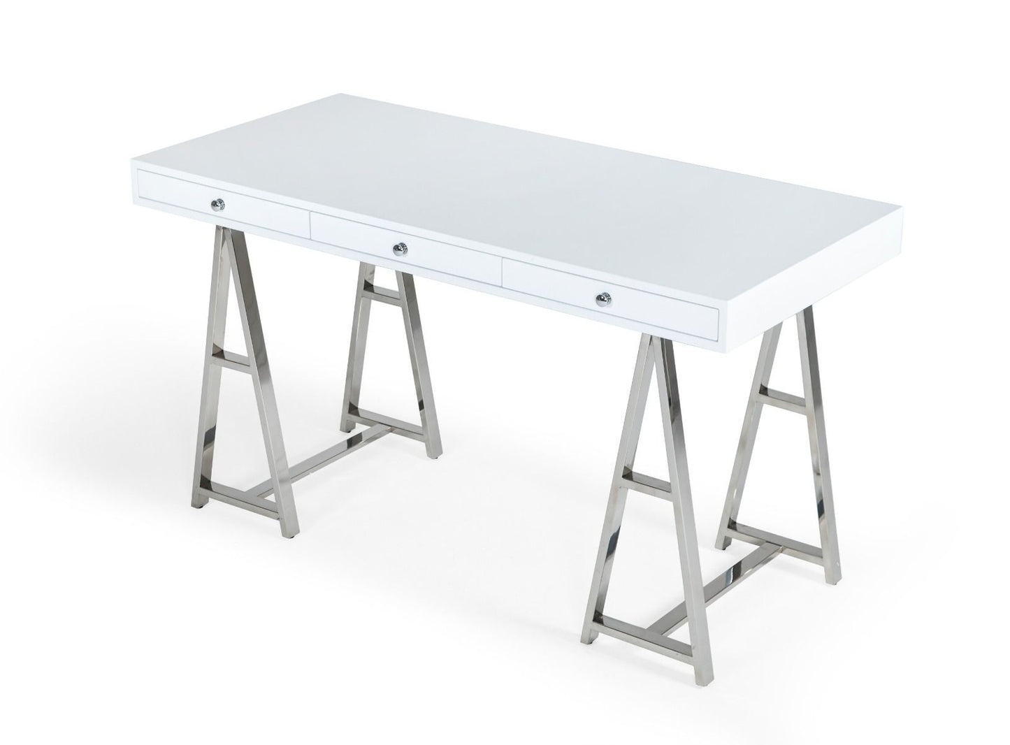 Ostrow White and Stainless Steel Rectangular Desk