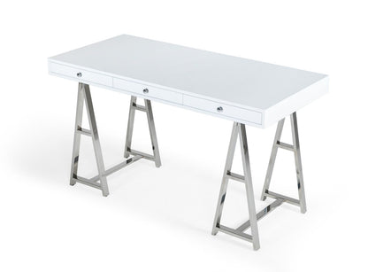 Ostrow White and Stainless Steel Rectangular Desk