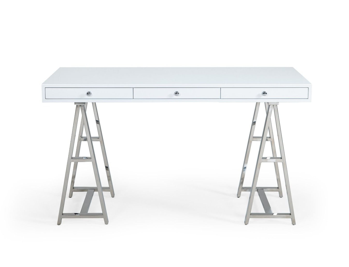 Ostrow White and Stainless Steel Rectangular Desk