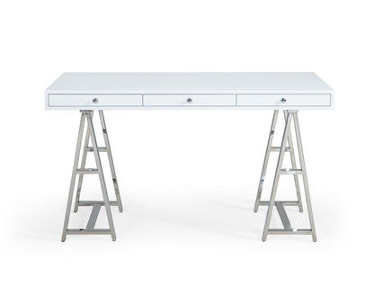 Ostrow White and Stainless Steel Rectangular Desk
